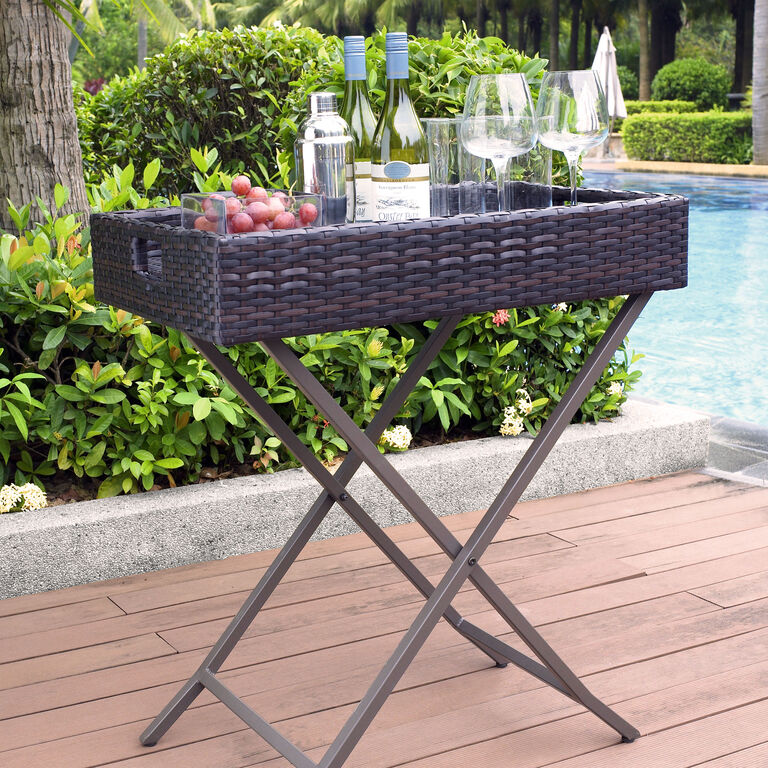 Pinamar All Weather Wicker Outdoor Tray Top Folding Table image number 1