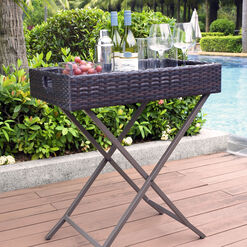 Pinamar All Weather Wicker Outdoor Tray Top Folding Table
