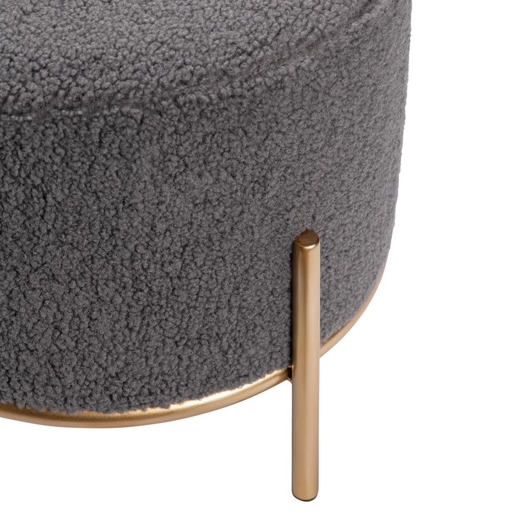 Round Sherpa Upholstered Stool image number 4