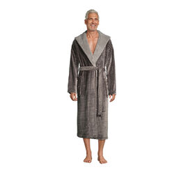 Gray Ribbed Fleece Men's Robe With Hood