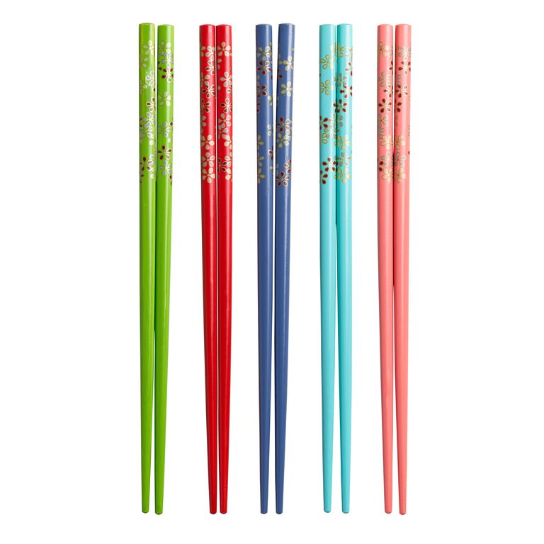 5 Pack Multicolor Floral Bamboo Chopsticks Set of 2 image number 1