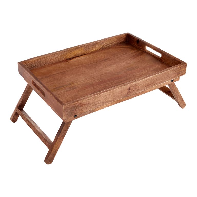 Natural Wood Bed Serving Tray with Folding Legs image number 1