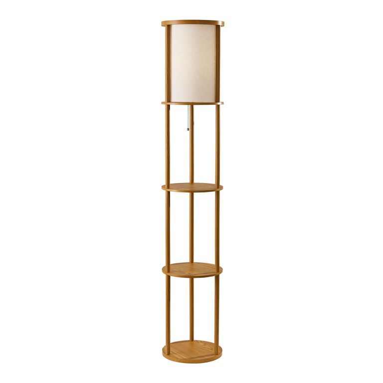 Winsted Round Natural Wood Floor Lamp With Shelves image number 1