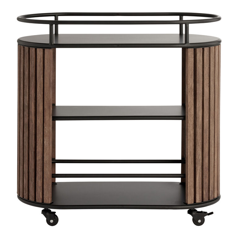 Fortaleza Oval Wood and Steel 3 Tier Outdoor Bar Cart image number 3