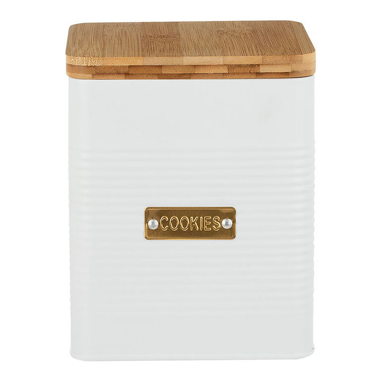 Typhoon Otto Square White Steel Cookie Jar with Bamboo Lid image number 1