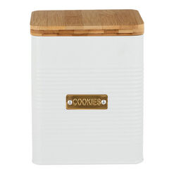 Typhoon Otto Square White Steel Cookie Jar with Bamboo Lid