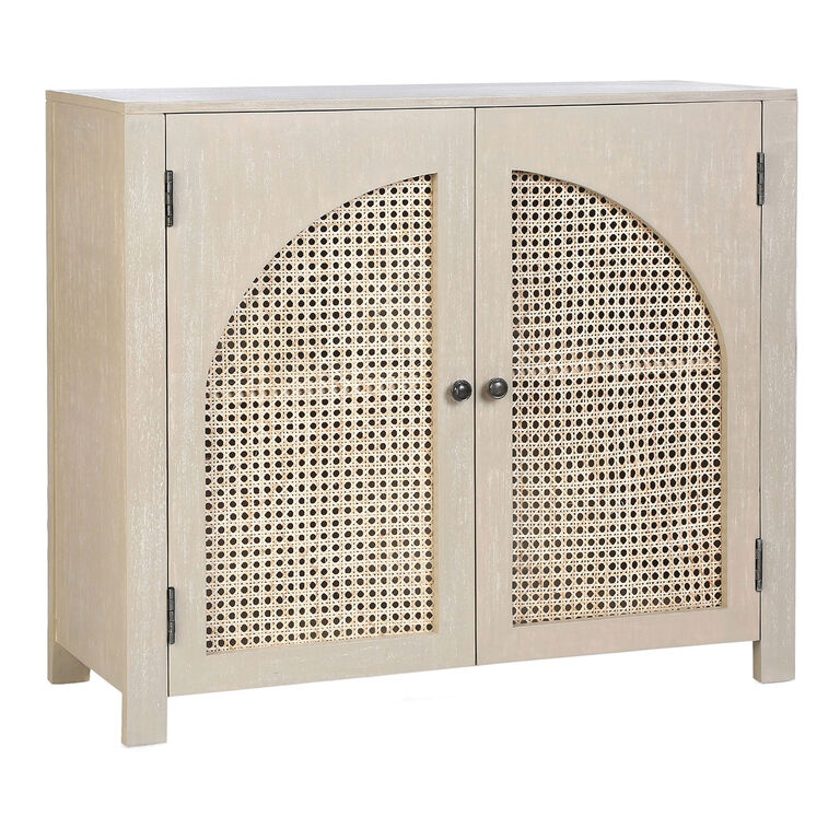 Seymour Wood and Rattan Cane Arched Door Storage Cabinet image number 1
