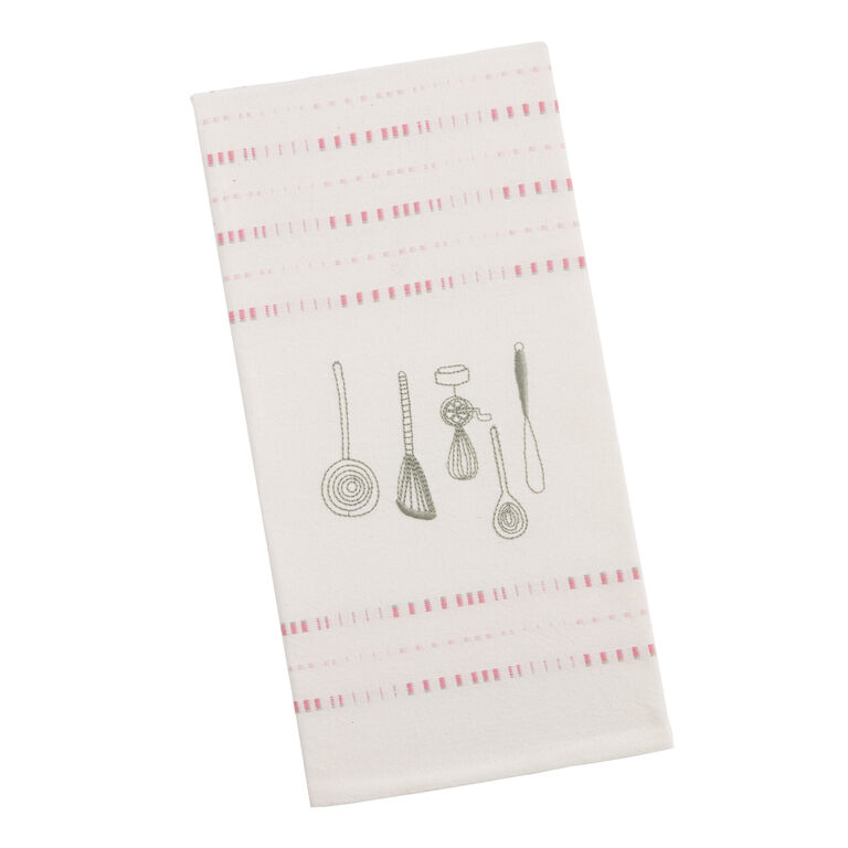 White And Red Embroidered Utensils Kitchen Towel image number 1