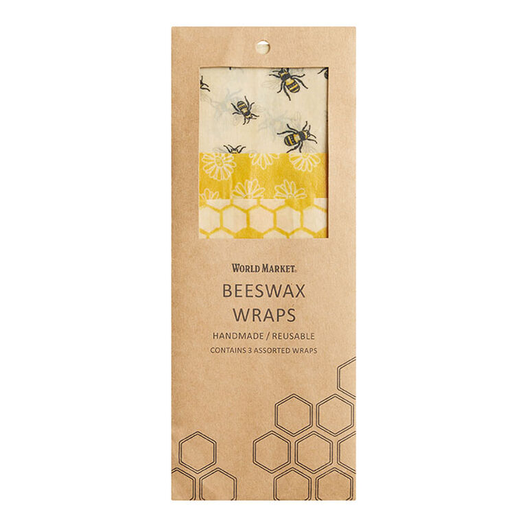 Bee Pattern Beeswax and Cotton Reusable Food Wraps 3 Pack image number 1