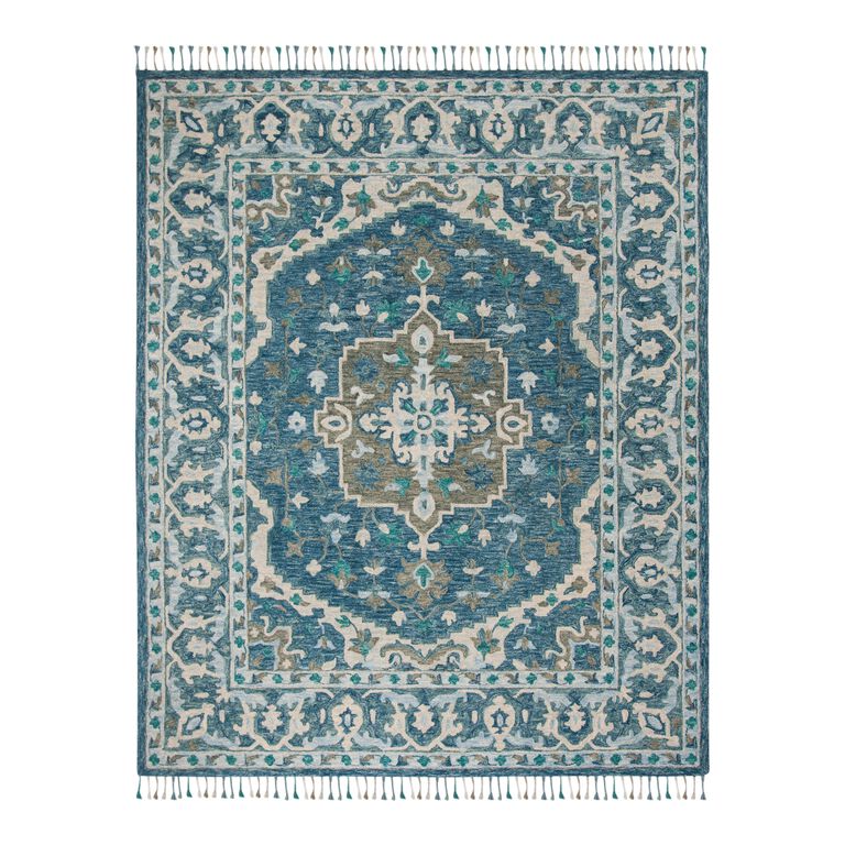 Lorena Blue And Gray Floral Medallion Wool Area Rug image number 1