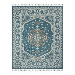 Lorena Blue And Gray Floral Medallion Wool Area Rug