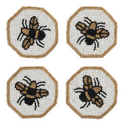 White And Gold Beaded Bee Coasters 4 Pack