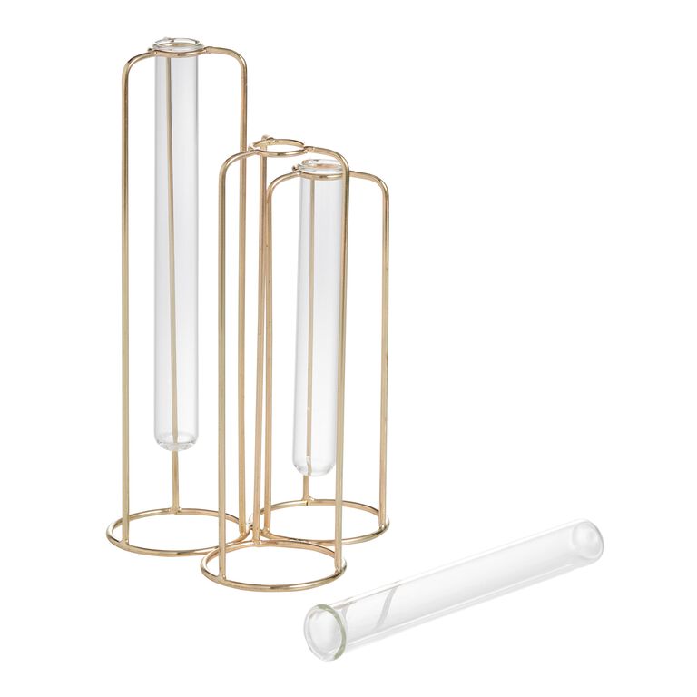 Gold and Glass Staggered Test Tube Vases image number 2