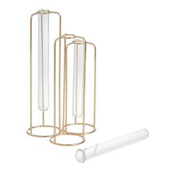 Gold and Glass Staggered Test Tube Vases