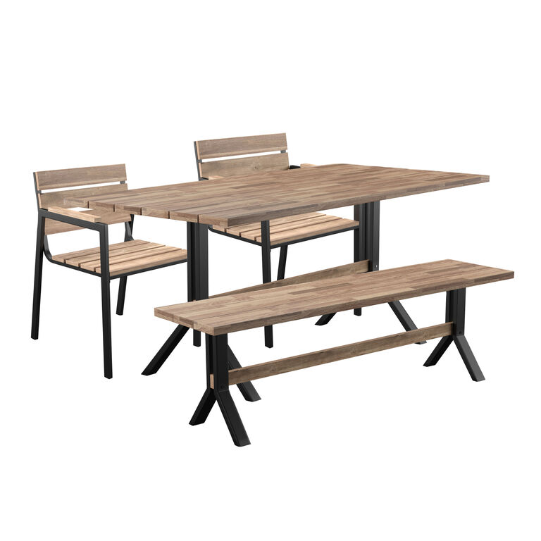 Kiev Slatted Wood and Metal Outdoor Dining Collection image number 1