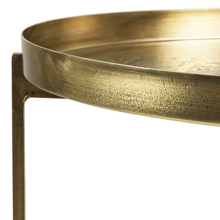 Lillie Round Gold Etched Tray Top Folding Side Table image number 4