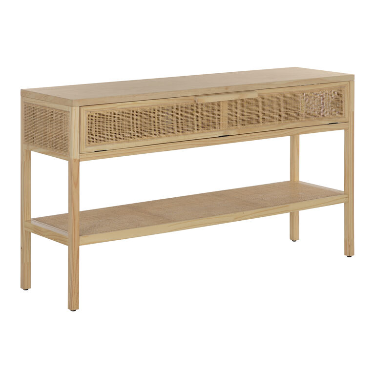 Leith Pine Wood and Rattan Cane Console Table with Shelf image number 1