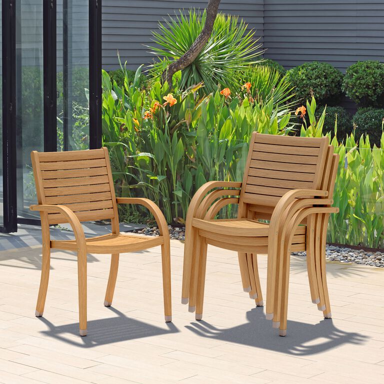 Belleze Eucalyptus Outdoor Stacking Dining Armchair Set Of 4 image number 2