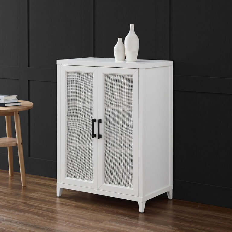 Rayna White Faux Rattan Stackable Storage Cabinet image number 2