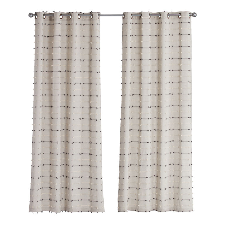 Gray Embroidered Cotton Grommet Top Curtains Set of 2 image number 2