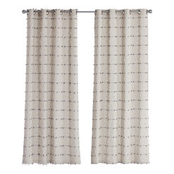 Gray Embroidered Cotton Grommet Top Curtains Set of 2
