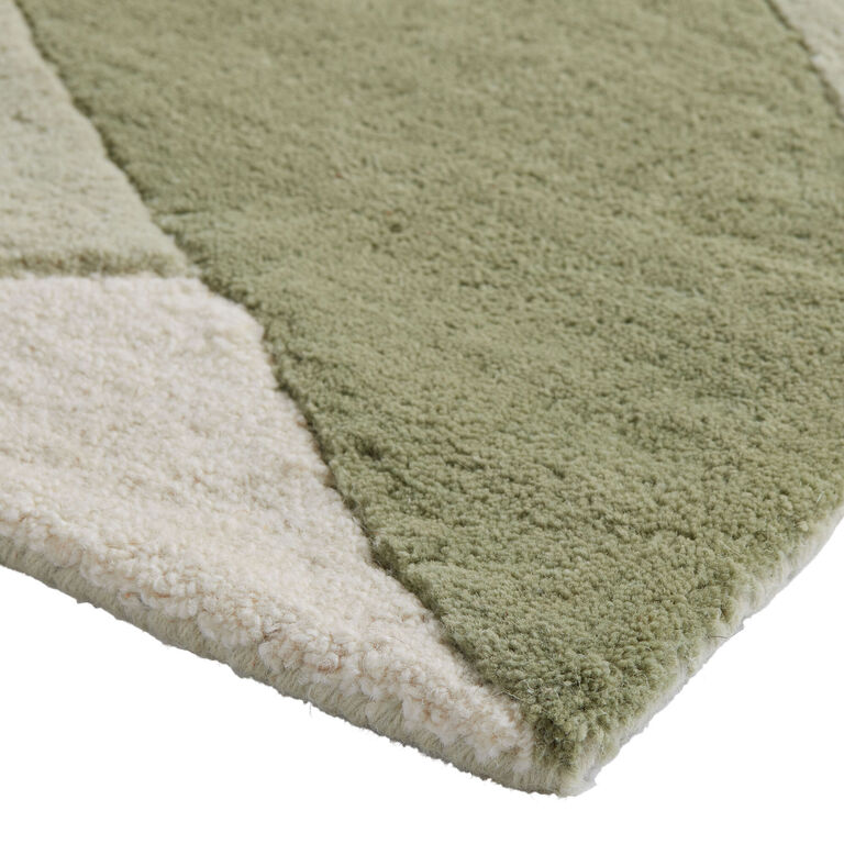 Uma Green and Ivory Crisscross Tufted Wool Area Rug image number 3