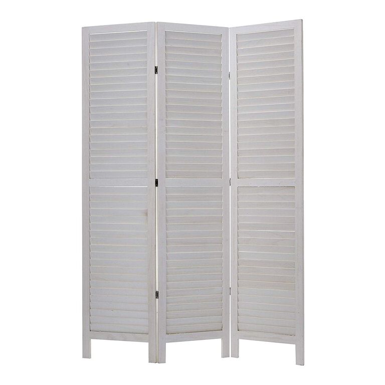 White Washed Bamboo and Wood Shutter 3 Panel Folding Screen image number 1