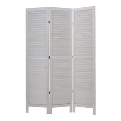 White Washed Bamboo and Wood Shutter 3 Panel Folding Screen