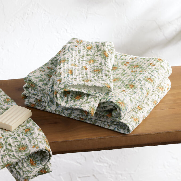 Yellow Flower Block Print Waffle Weave Towel Collection image number 1