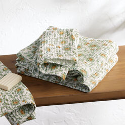 Yellow Flower Block Print Waffle Weave Towel Collection