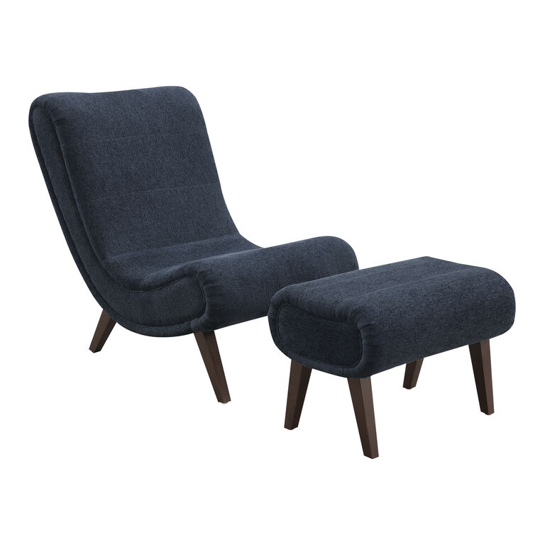 Cuyler Indigo Blue Upholstered Chair and Ottoman Set image number 1
