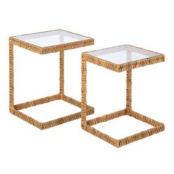 Water Hyacinth and Glass Nesting Laptop Tables 2 Piece Set