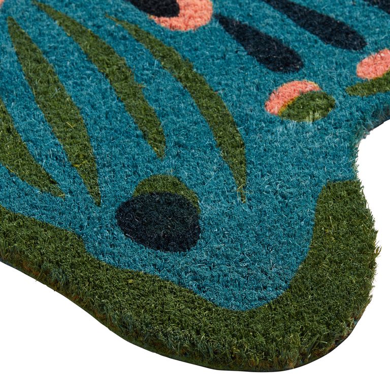 Blue and Pink Butterfly Shaped Coir Doormat image number 3