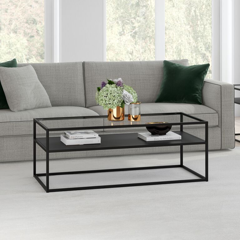Gia Black Metal and Glass Top Coffee Table with Shelf image number 4