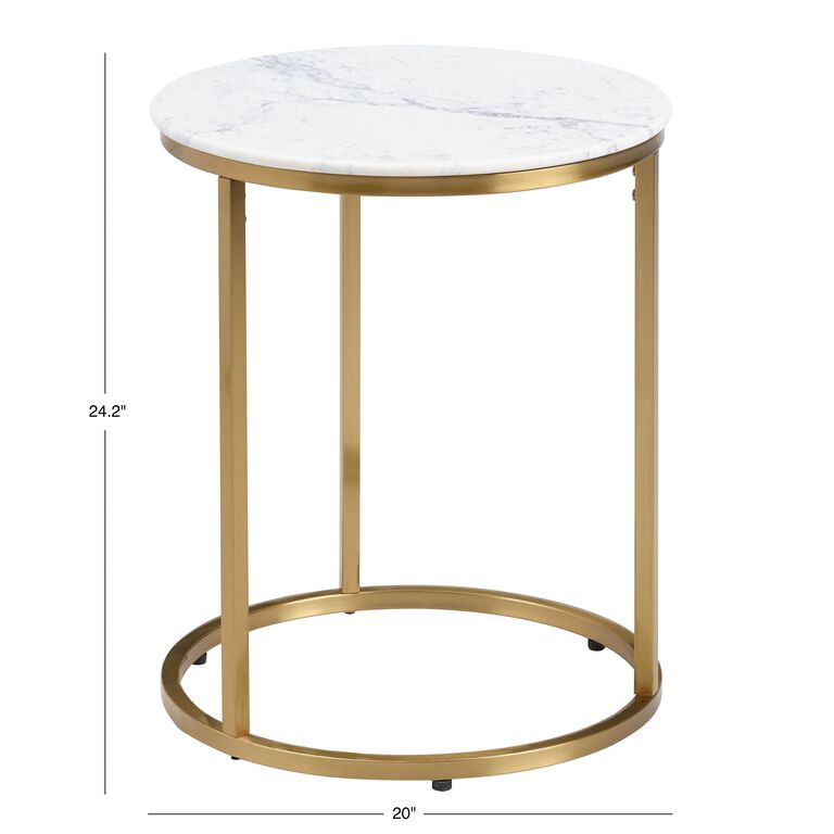 Milan Round White Marble and Metal End Table image number 5
