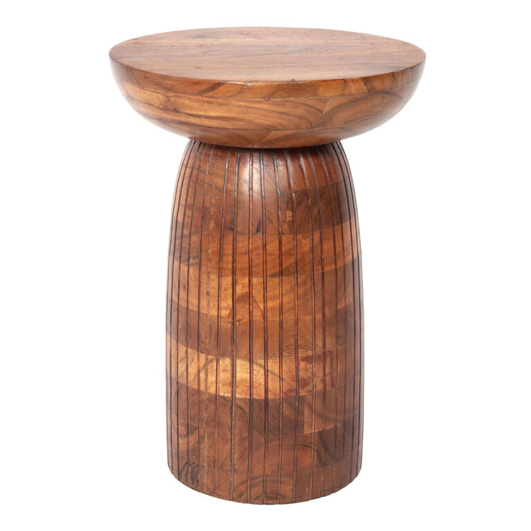 Round Mango Wood Carved Pedestal Side Table image number 1