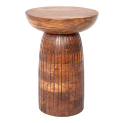 Round Mango Wood Carved Pedestal Side Table