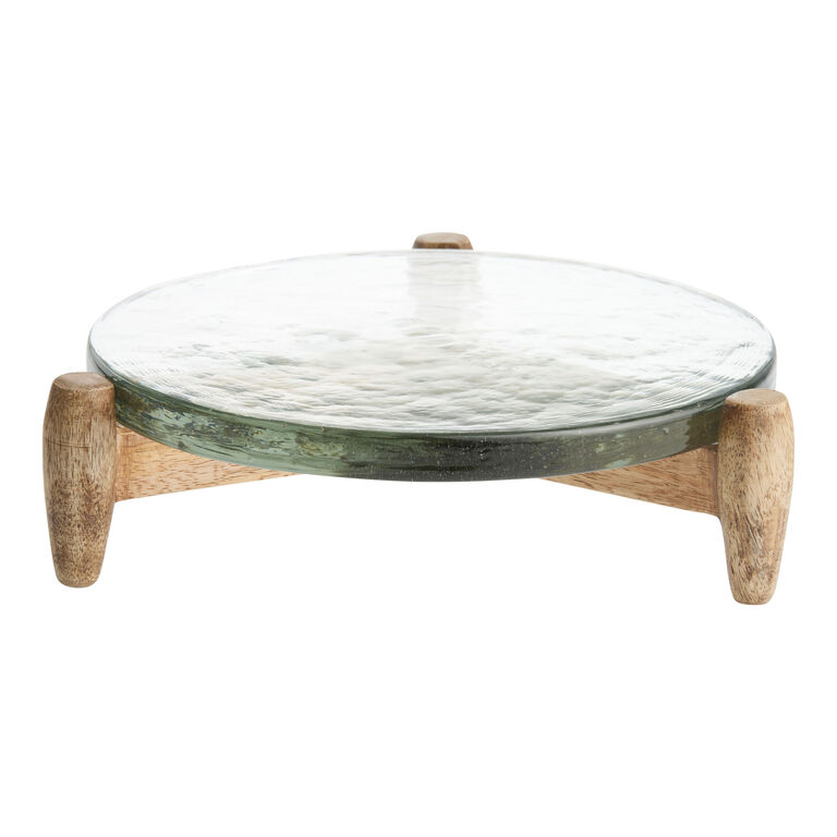 Recycled Glass And Mango Wood Pedestal Serving Stand image number 1