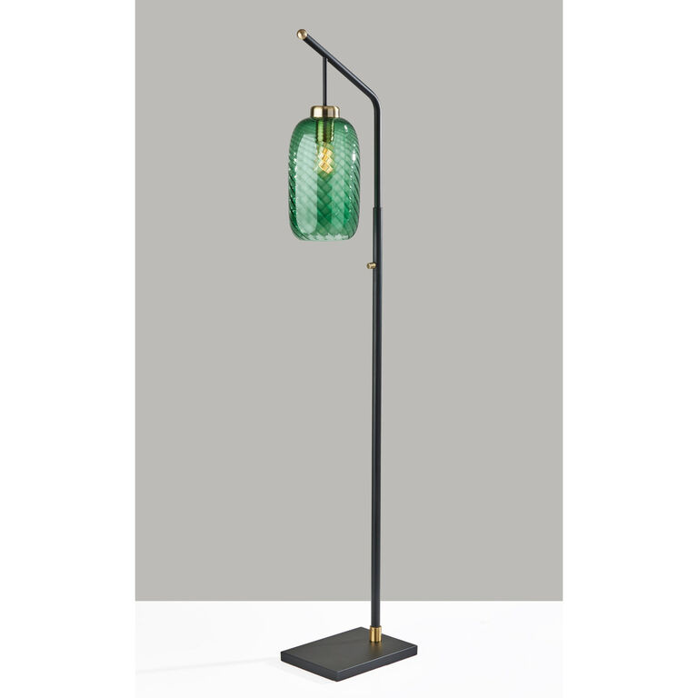 Darcie Emerald Green Glass Cylinder and Brass Floor Lamp image number 3