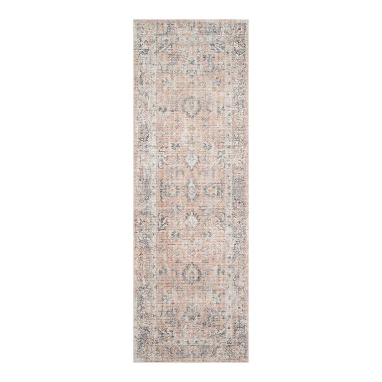 Paros Blush and Gray Distressed Persian Style Floor Runner image number 1