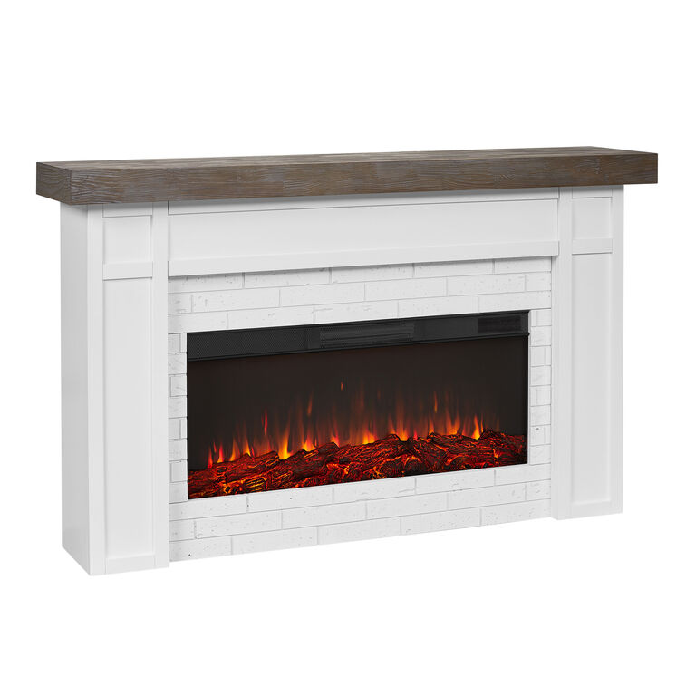 Northfort White Faux Brick and Wood Electric Fireplace Mantel image number 1