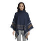 Navy Blue And Brown Plaid Stripe Boucle Turtleneck Poncho image number 0