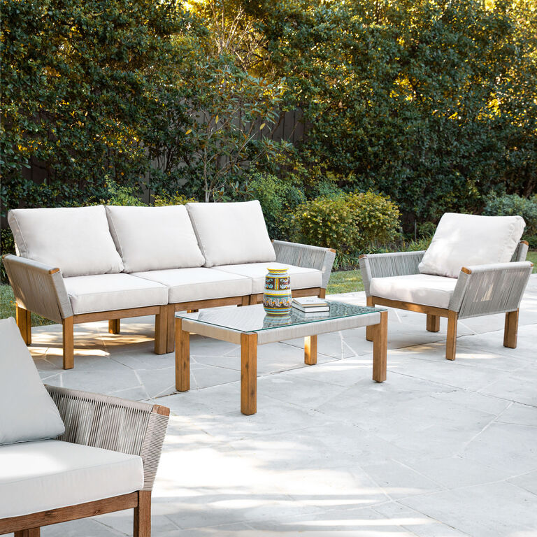 Zurich Rope and Acacia Wood 4 Piece Outdoor Furniture Set image number 2