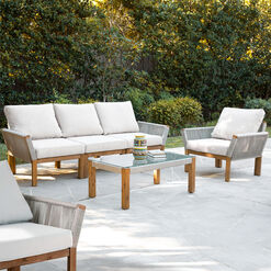 Zurich Rope and Acacia Wood 4 Piece Outdoor Furniture Set