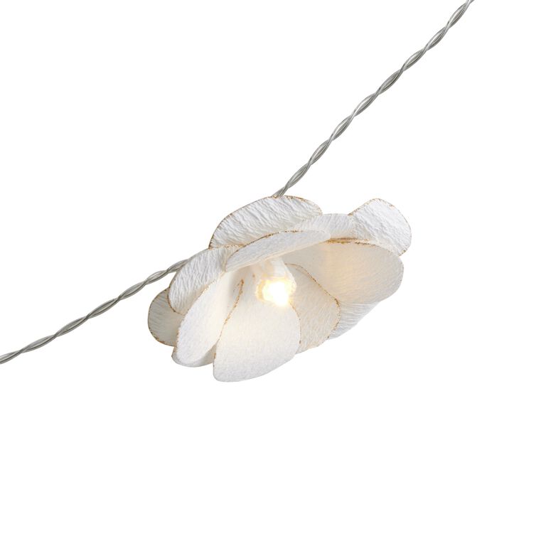White Flower LED 10 Bulb Battery Operated String Lights image number 2