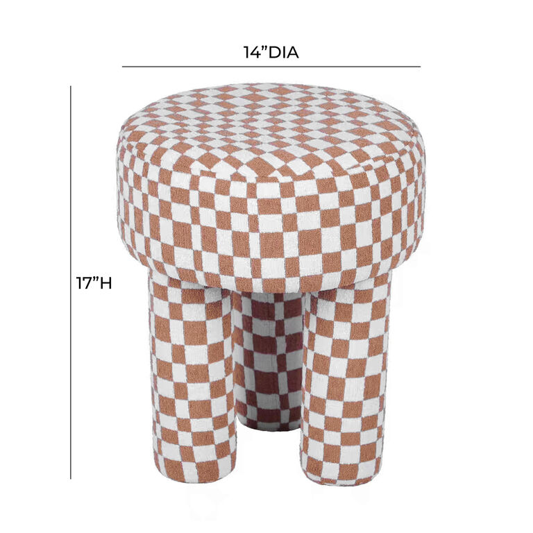 Cherbury Round Brown Checkered Boucle Upholstered Stool image number 5