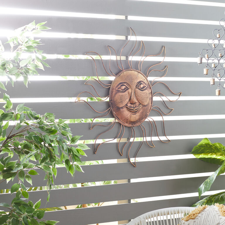 Copper Metal Sun Face Wall Decor image number 2