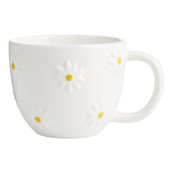 White Embossed Daisy Ceramic Mug