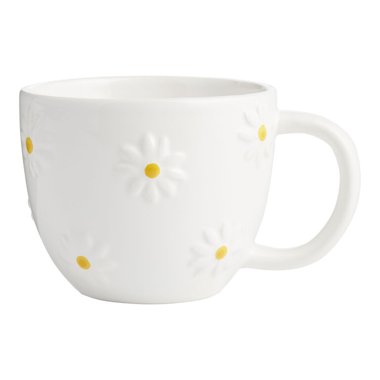 White Embossed Daisy Ceramic Mug image number 1
