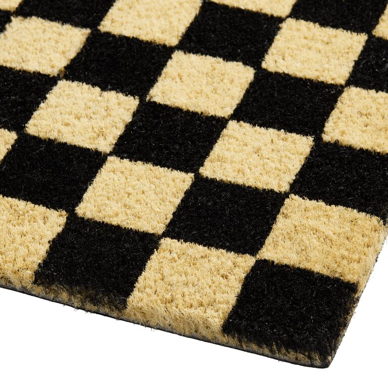 Black and Natural Checkerboard Coir Doormat image number 3